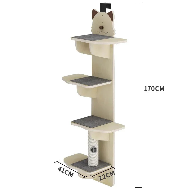 Arbre à Chat Mural Bois Sans Percage