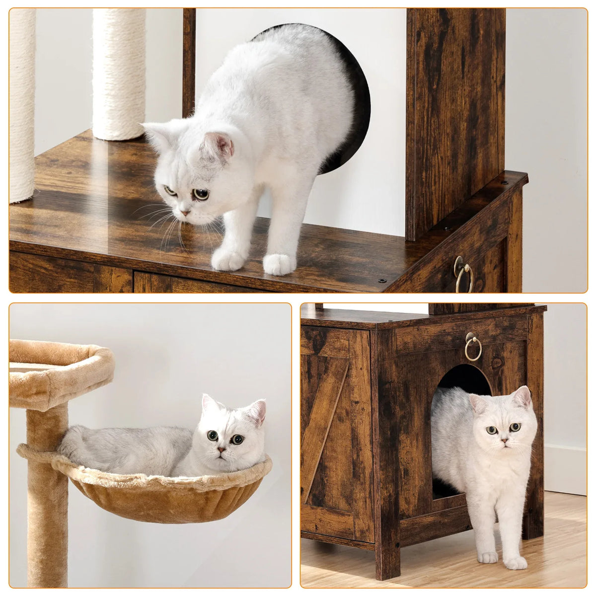 Arbre à Chat Multifonction Bois & Litière Dissimulée