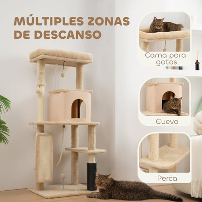 Arbre à Chat avec Brosse de Massage Intégrée - Beige