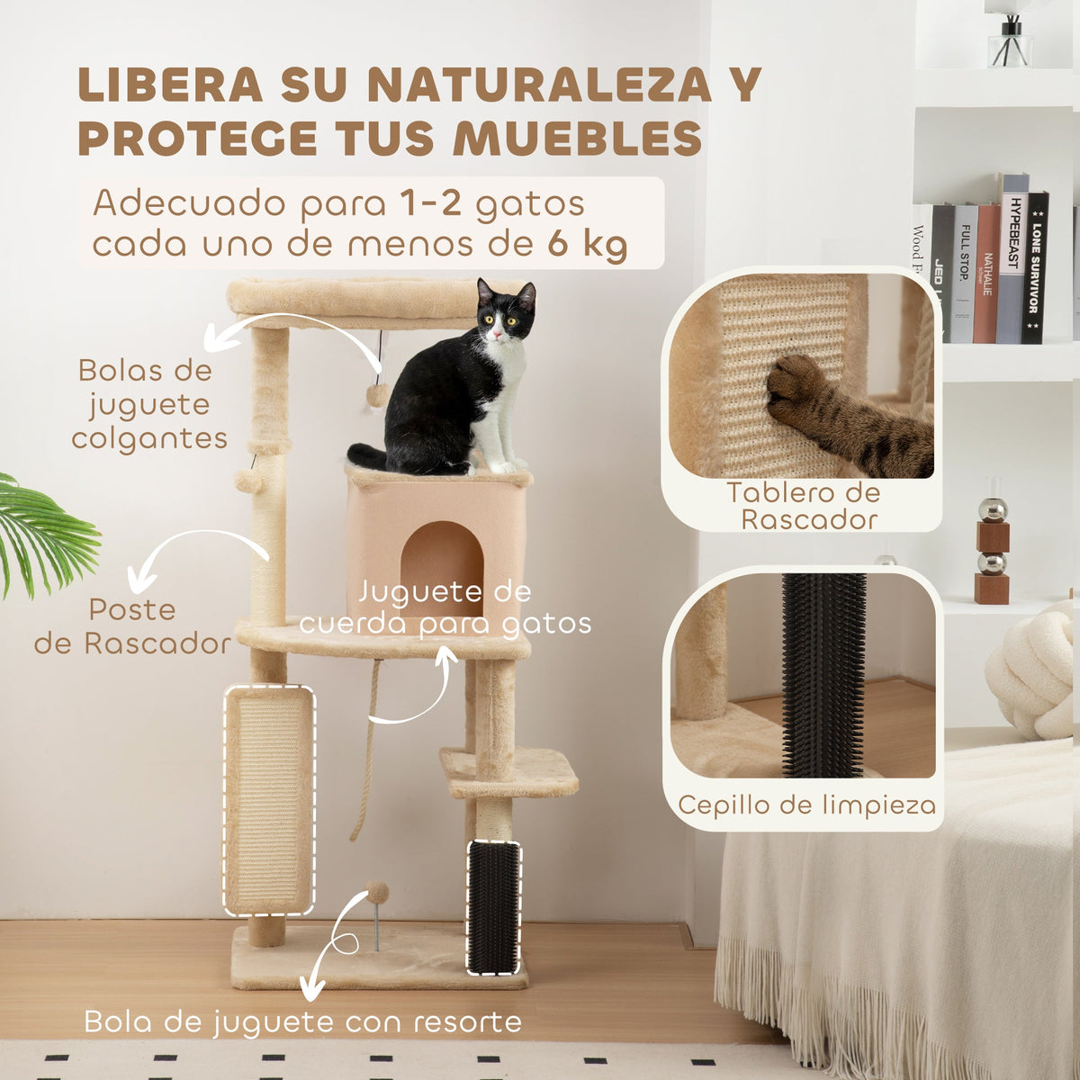 Arbre à Chat avec Brosse de Massage Intégrée - Beige
