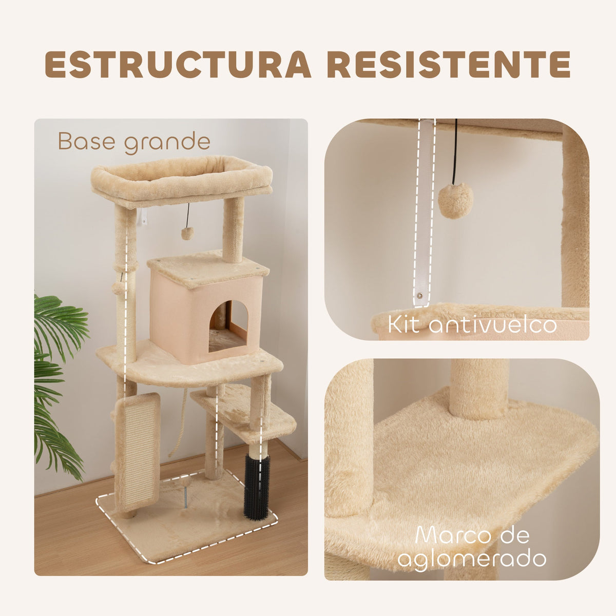 Arbre à Chat avec Brosse de Massage Intégrée - Beige