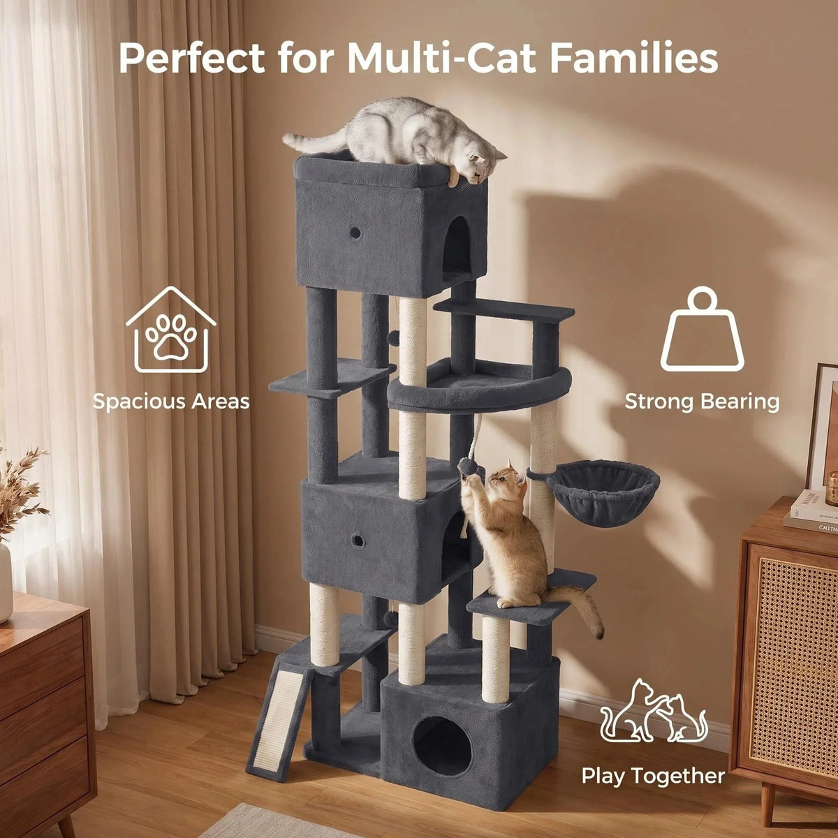 Arbre à Chat XXL Le Manoir Gris pour Grands Félins