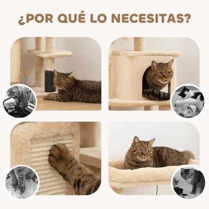 Arbre à Chat avec Brosse de Massage Intégrée - Beige
