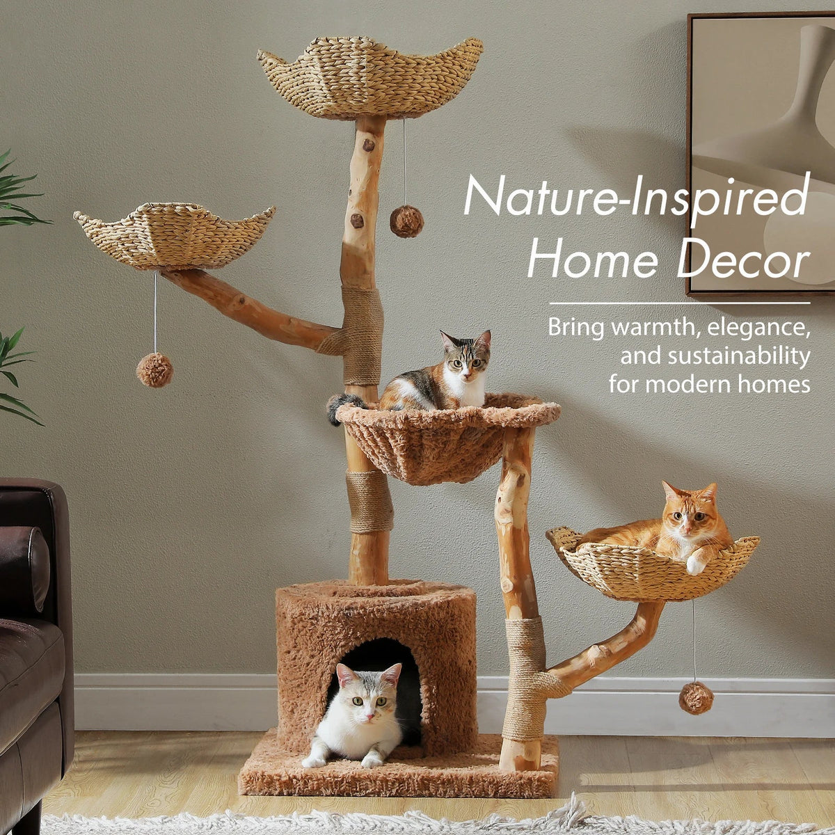 Arbre à Chat Design "Le Jardin Suspendu" 150cm Bois Massif