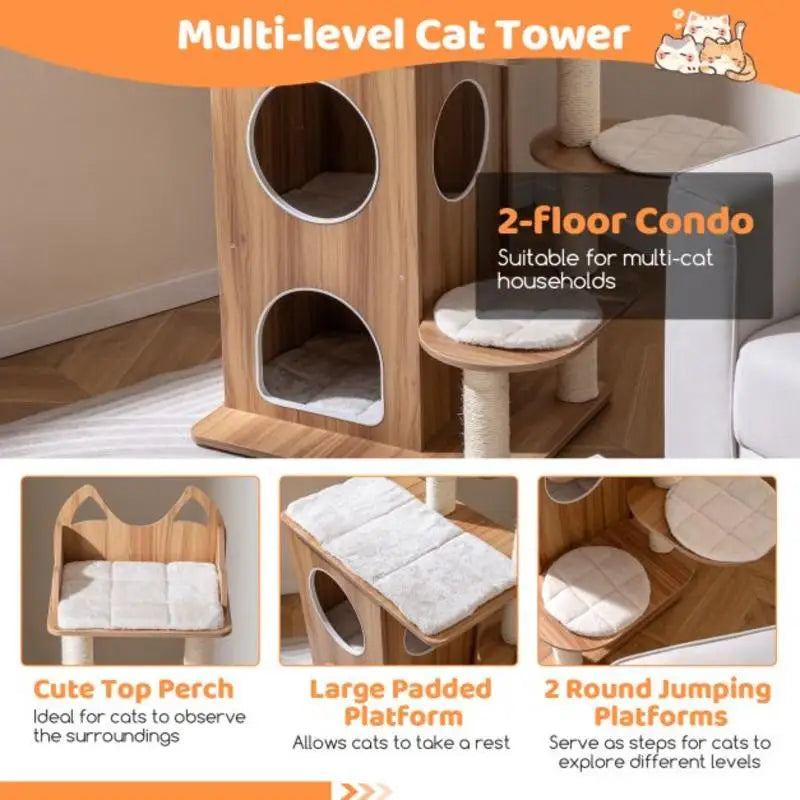 Arbre à Chat Bois Naturel 122cm - Design Moderne