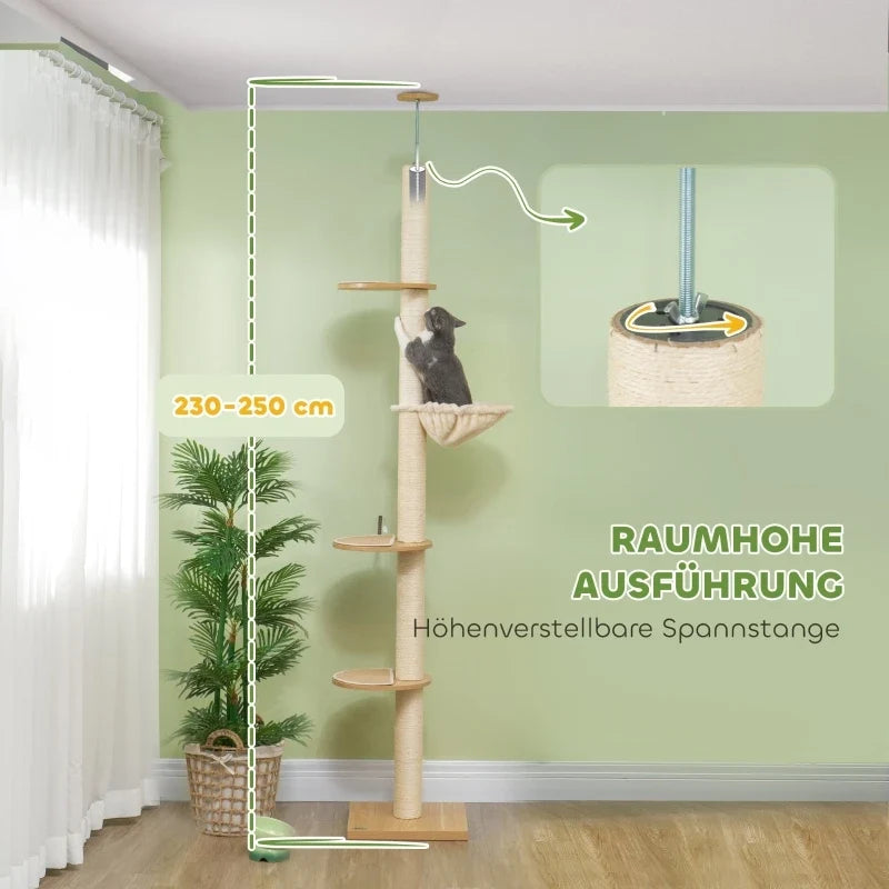 Arbre à Chat Sol-Plafond XL Sans Percage Design Bois