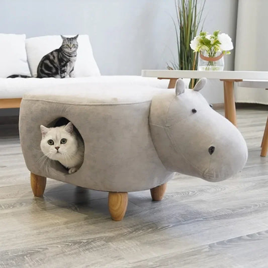 Arbre à Chat HippoHaven : Design Hippopotame & Tabouret Confortable