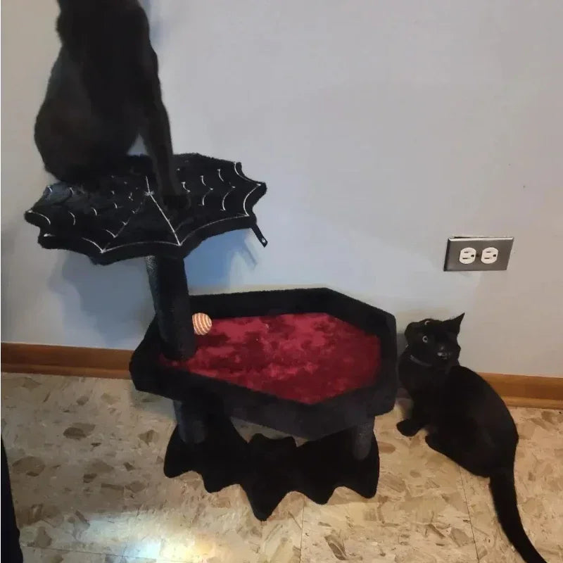 Arbre à Chat Gothique Noir Design Toile d'Araignée