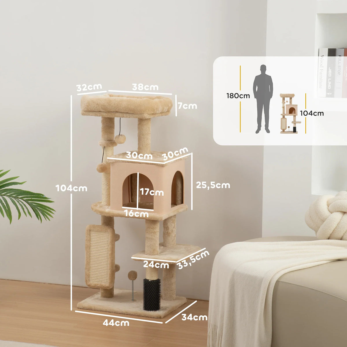 Arbre à Chat avec Brosse de Massage Intégrée - Beige