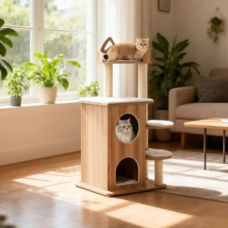 Arbre à Chat Bois Naturel 122cm - Design Moderne