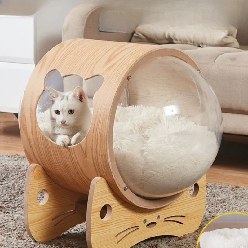 Arbre à Chat Design Bois & Sisal avec Dôme Observatoire
