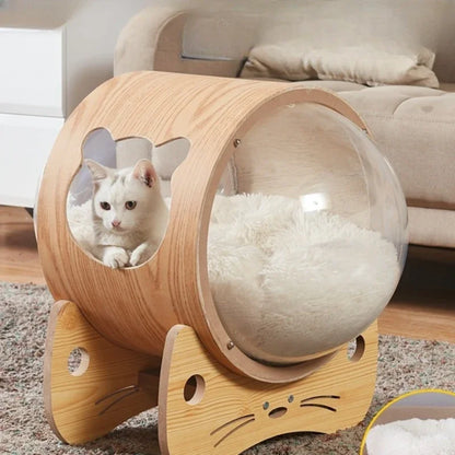 Arbre à Chat Design Bois & Sisal avec Dôme Observatoire
