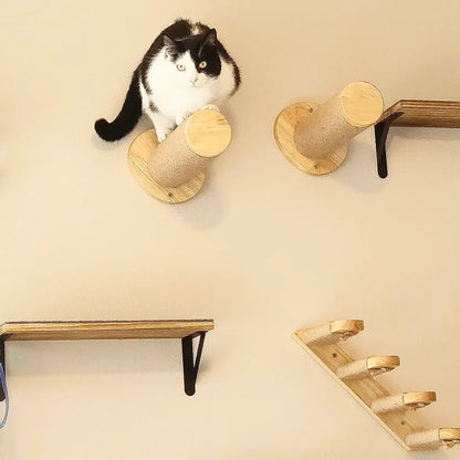 Arbre à Chat Mural Hamac Lune en Bois