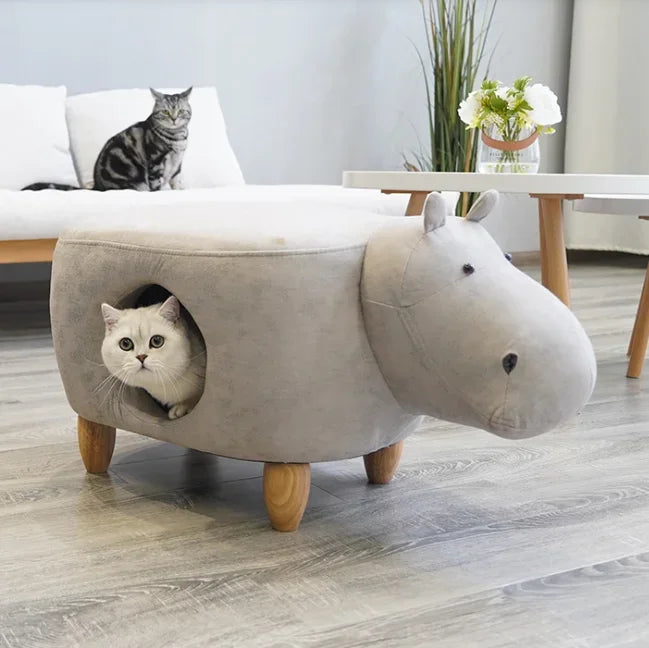 Arbre à Chat Design Pouf HippoHaven : Refuge & Tabouret Festive