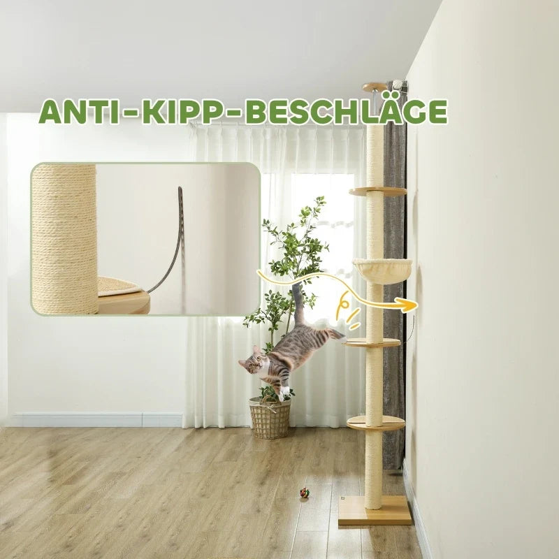 Arbre à Chat Sol-Plafond XL Sans Percage Design Bois