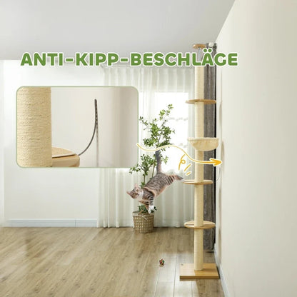 Arbre à Chat Sol-Plafond XL Sans Percage Design Bois