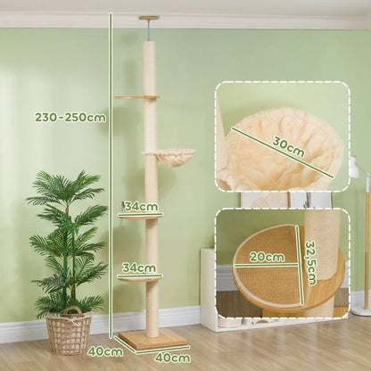 Arbre à Chat Sol-Plafond XL Sans Percage Design Bois
