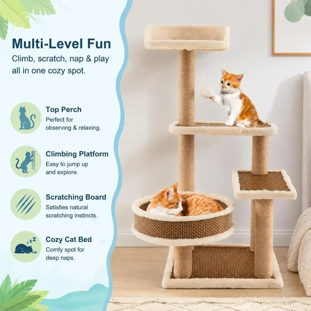 Arbre à Chat La Natte Tressée - Rotin & Chanvre Naturel
