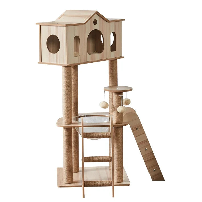 Arbre à Chat CabaneCat Bois Naturel Multi-niveaux