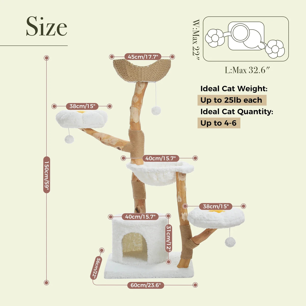 Arbre à Chat Design "Le Jardin Suspendu" 150cm Bois Massif