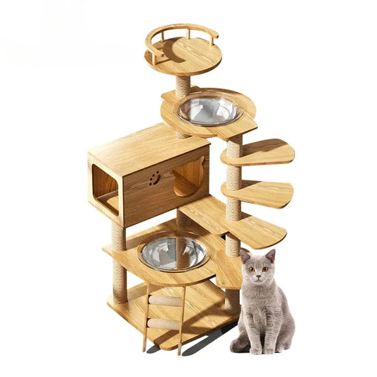 Arbre à Chat Design en Bois avec Cabane & Plexiglas
