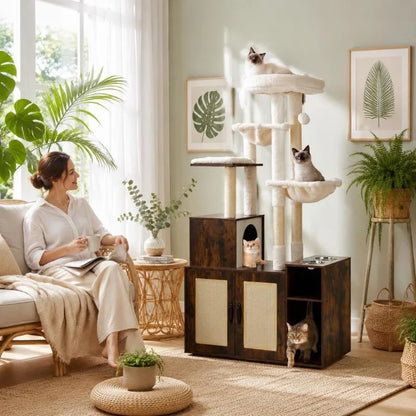 Meuble Arbre à Chat 3-en-1 "La Résidence Maline" Vert Kaki