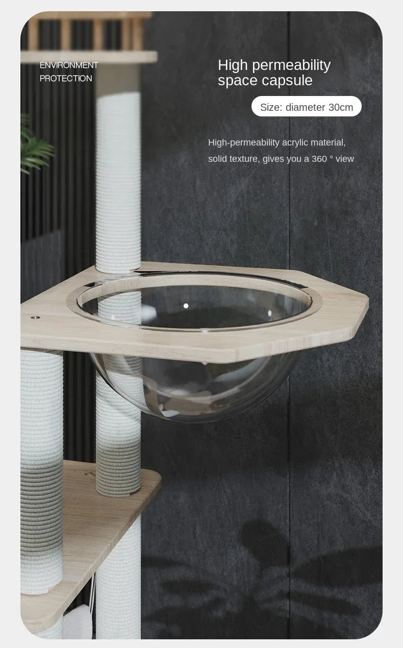 Arbre à Chat Design Blanc & Bois avec Roue XL
