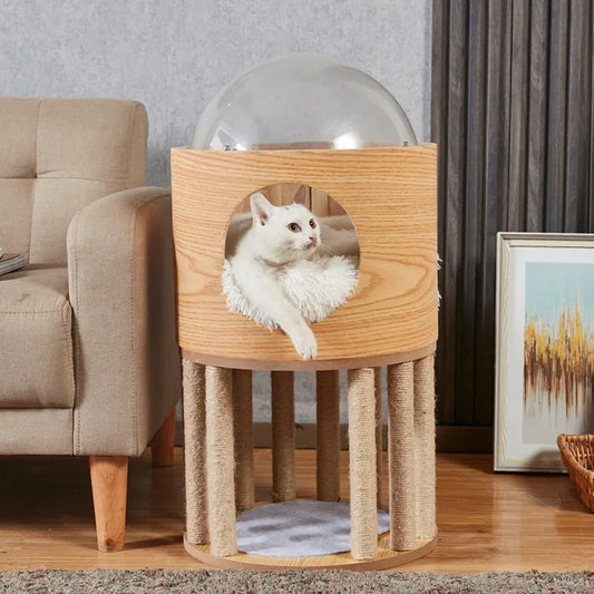 Arbre à Chat Design Bois & Sisal avec Dôme Observatoire