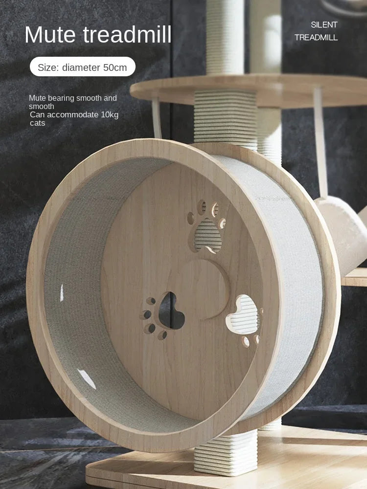 Arbre à Chat Design Blanc & Bois avec Roue XL