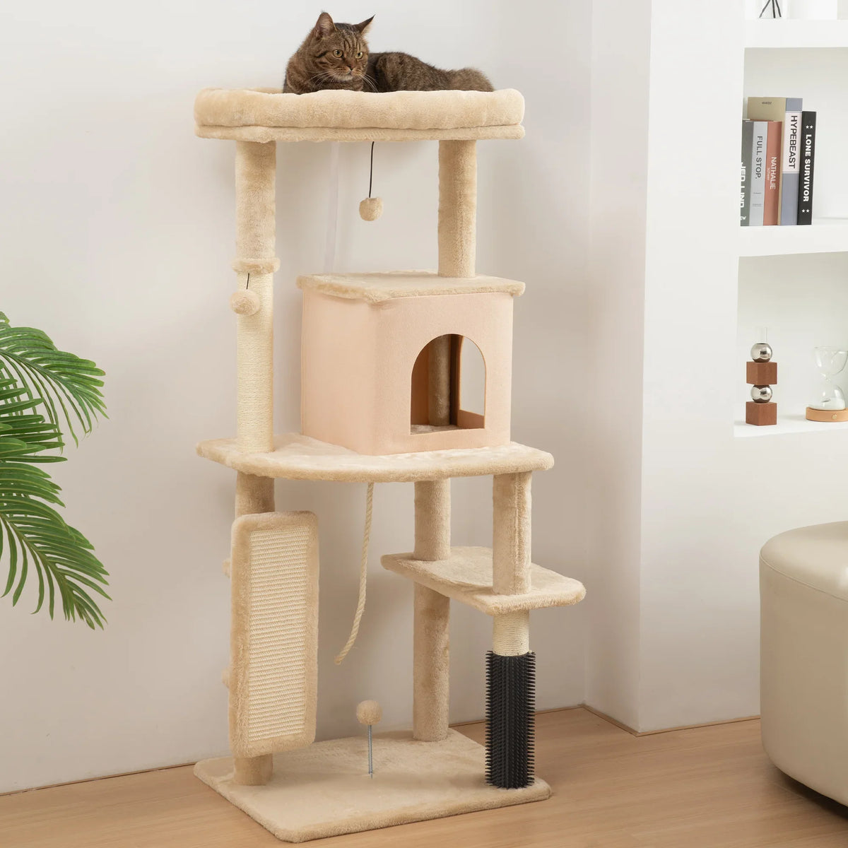 Arbre à Chat avec Brosse de Massage Intégrée - Beige