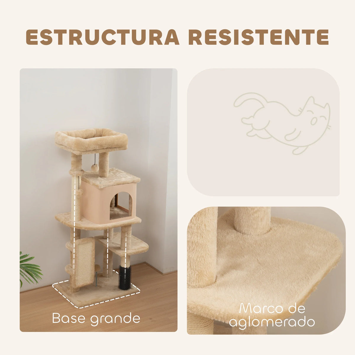 Arbre à Chat avec Brosse de Massage Intégrée - Beige