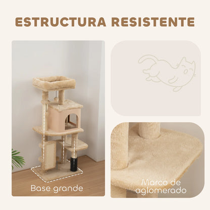 Arbre à Chat avec Brosse de Massage Intégrée - Beige