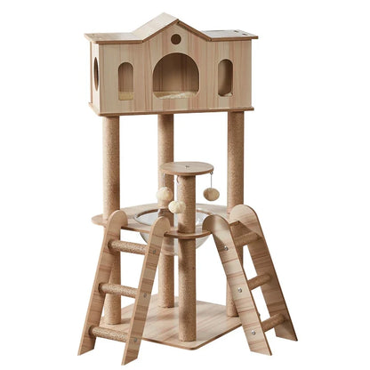 Arbre à Chat CabaneCat Bois Naturel Multi-niveaux