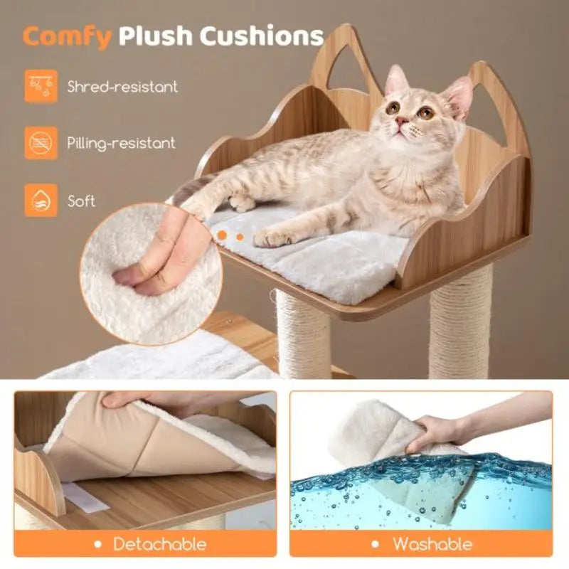 Arbre à Chat Bois Naturel 122cm - Design Moderne