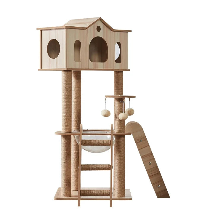 Arbre à Chat CabaneCat Bois Naturel Multi-niveaux