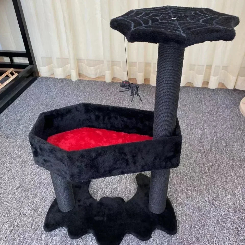 Arbre à Chat Gothique Noir Design Toile d'Araignée