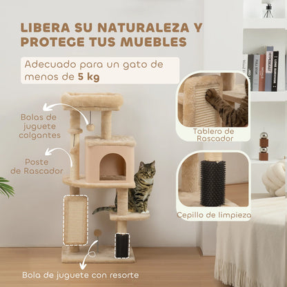 Arbre à Chat avec Brosse de Massage Intégrée - Beige