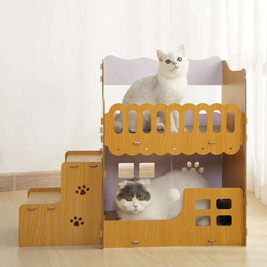 Arbre à Chat Lits Superposés Bois Pastel