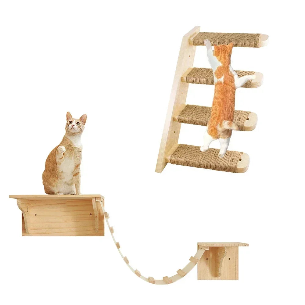 Pont Suspendu Chat CatVenture - Bois Naturel Mural