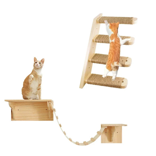 Pont Suspendu Chat CatVenture - Bois Naturel Mural