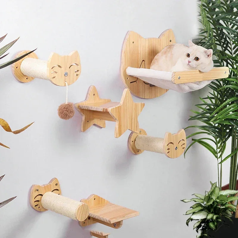 Pont Suspendu Chat CatVenture - Bois Naturel Mural