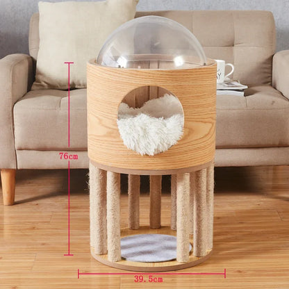Arbre à Chat Design Bois & Sisal avec Dôme Observatoire