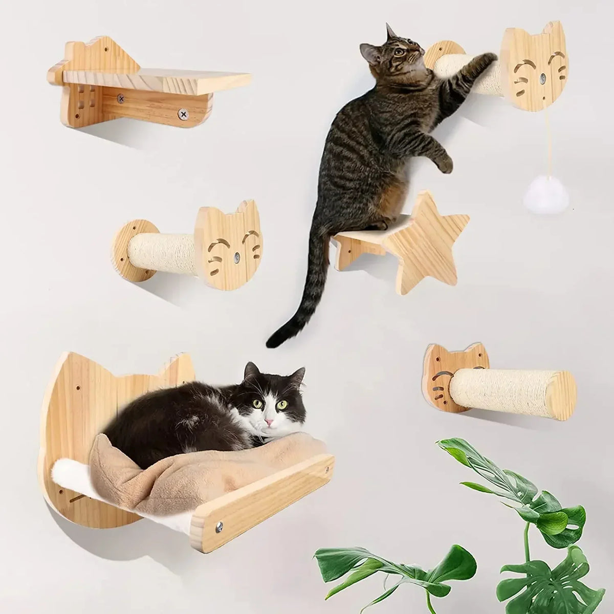 Pont Suspendu Chat CatVenture - Bois Naturel Mural