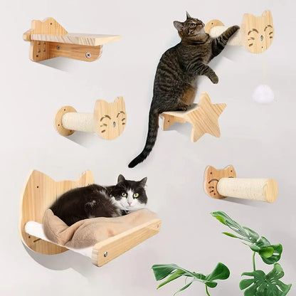 Pont Suspendu Chat CatVenture - Bois Naturel Mural