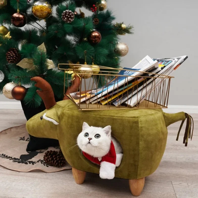 Arbre à Chat Design Pouf HippoHaven : Refuge & Tabouret Festive