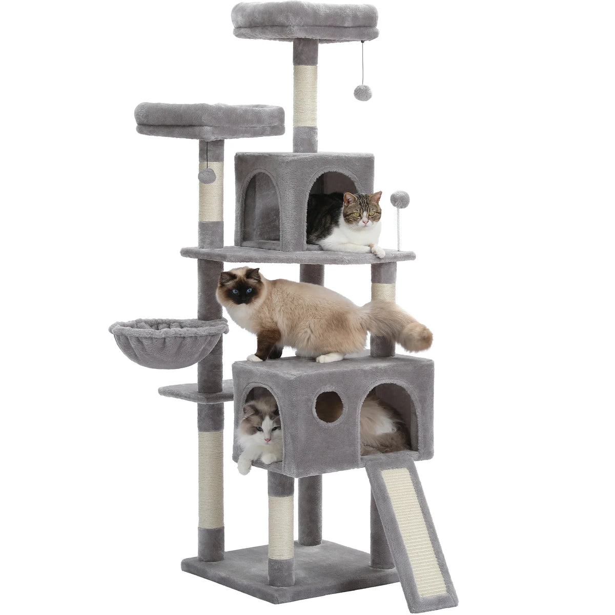 Grand Arbre à Chat Gris Confort & Jeu
