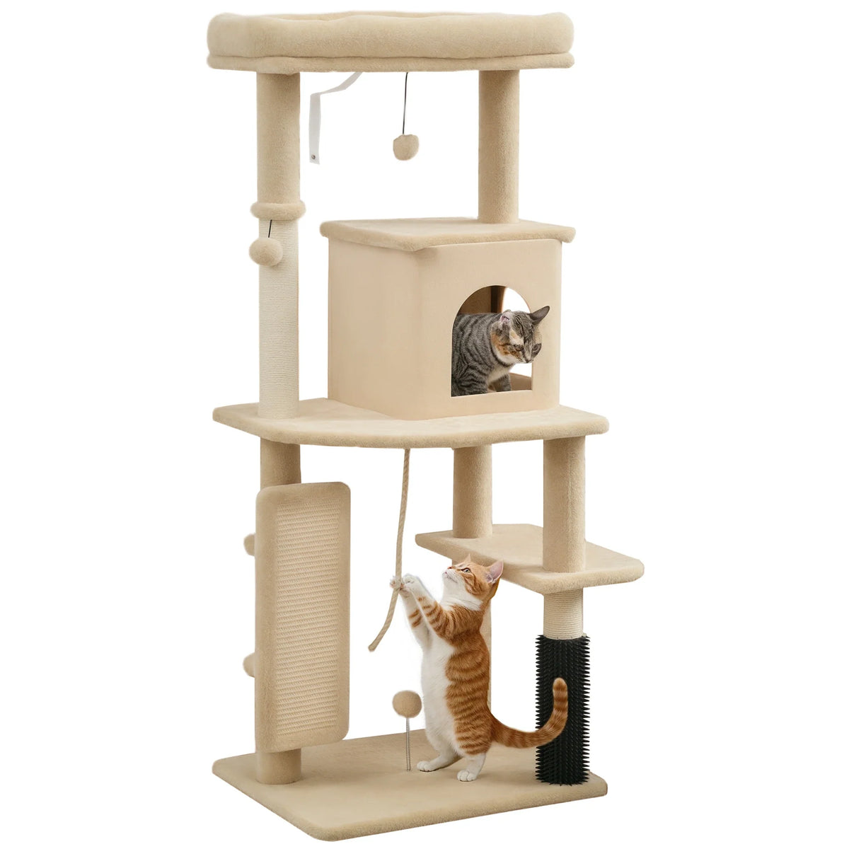 Arbre à Chat avec Brosse de Massage Intégrée - Beige