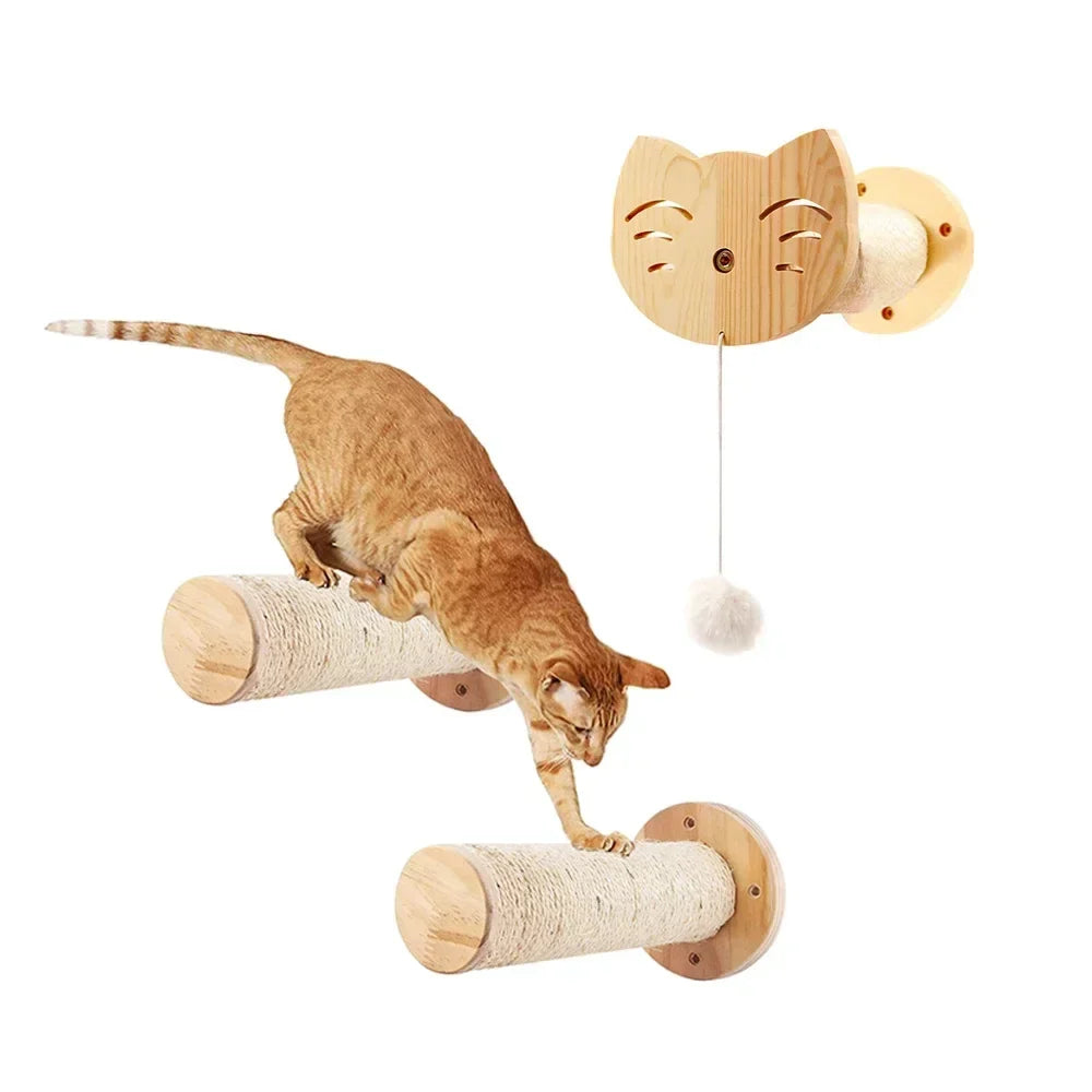 Pont Suspendu Chat CatVenture - Bois Naturel Mural