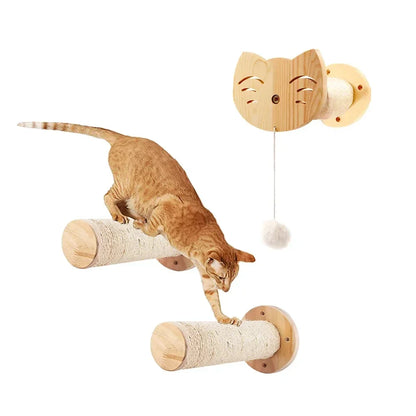 Pont Suspendu Chat CatVenture - Bois Naturel Mural