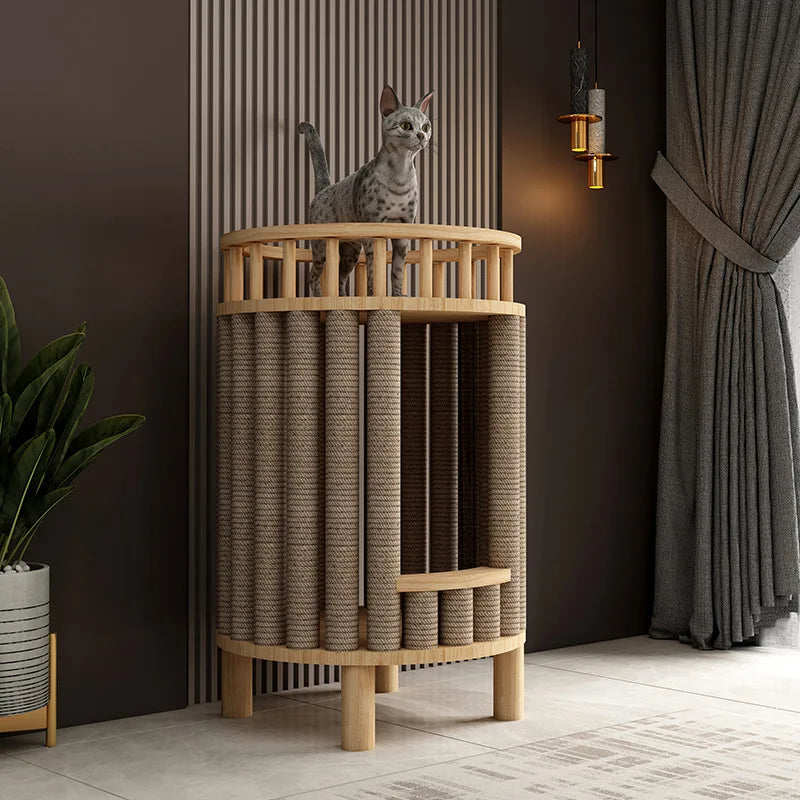 Arbre à Chat Design Rond Litière & Griffoir